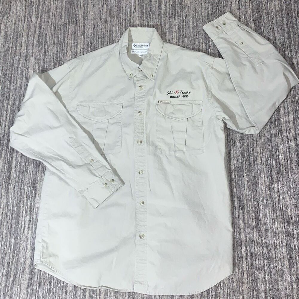 Columbia Mens Medium Button Front Embroidered Shirt Ski X Treme Roller Skis
